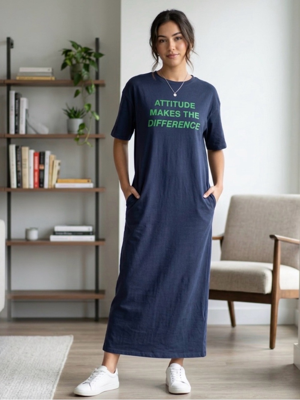 Zara Gray Short Sleeve‎ T-Shirt Dress ‘Attitude Makes the Difference’ Size Med